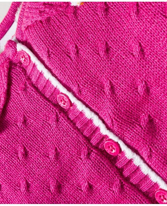 Babyhug Knit Full Sleeves Front Open Sweater with Inner Fur Lining & Collar Detailing - Pink