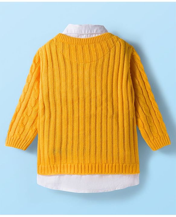 Babyhug Knit Full Sleeves Twofer Style Pullover Sweater with Cable Knit Design - Yellow
