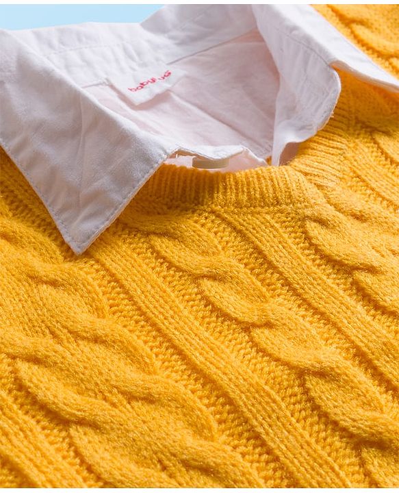 Babyhug Knit Full Sleeves Twofer Style Pullover Sweater with Cable Knit Design - Yellow