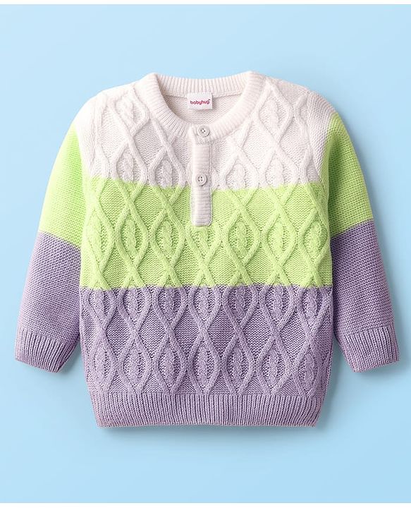 Babyhug Knit Full Sleeves Pullover Sweater With Cable Knit Design - White