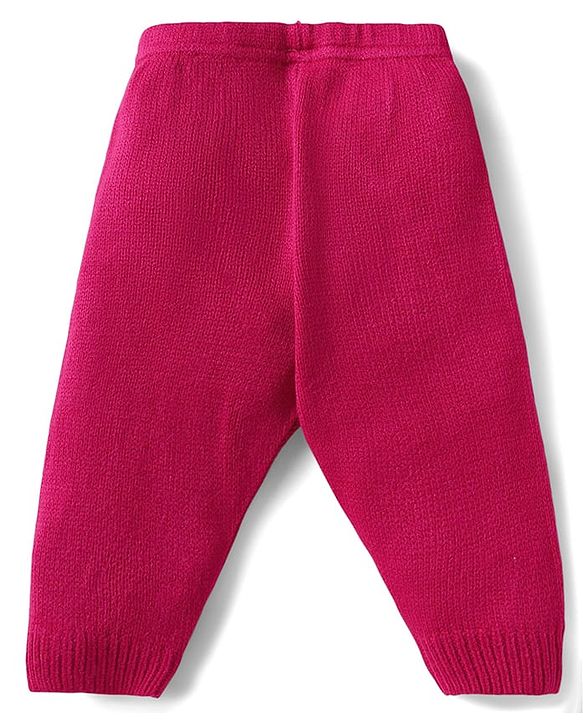 Babyhug Knit Full Sleeves Front Open Sweater Set with Bow Applique Cable Knit Design & Pocket Detailing with Cap - Fuchsia