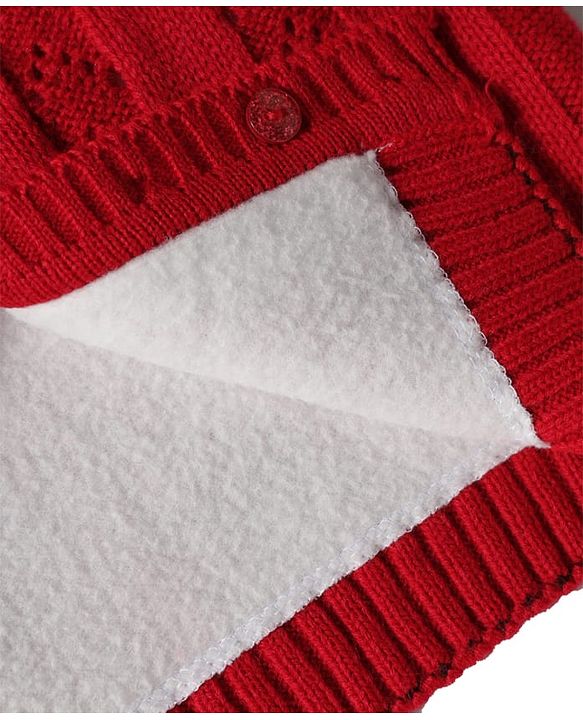 Babyhug Knit Full Sleeves Front Open Sweater Set with Schiffli Design - Red