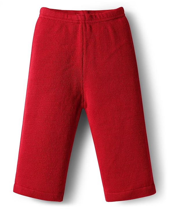 Babyhug Knit Full Sleeves Front Open Sweater Set with Schiffli Design - Red