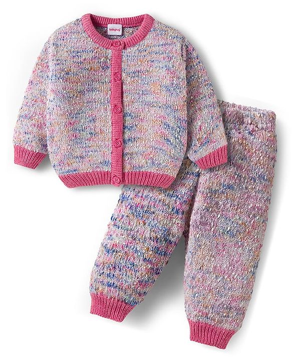 Babyhug Knitted Full Sleeves Co-Ord Sweater Set With Static Design - Multicolor