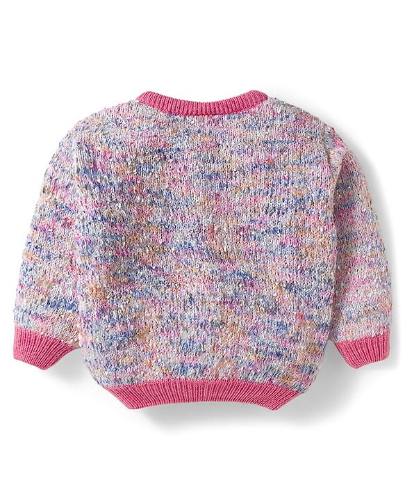 Babyhug Knitted Full Sleeves Co-Ord Sweater Set With Static Design - Multicolor