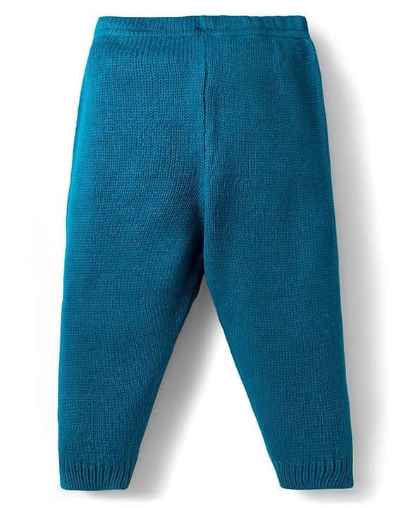 Babyhug Knitted Full Sleeves Hooded Sweater Set With Car Design - Teal Blue