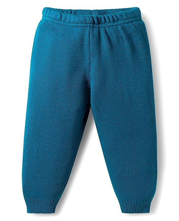 Babyhug Knitted Full Sleeves Hooded Sweater Set With Car Design - Teal Blue