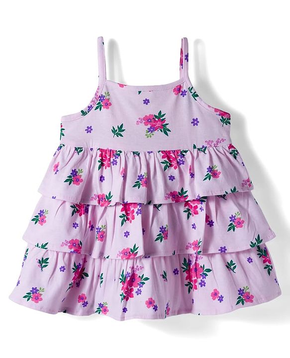 Babyhug Cotton Knit Full Sleeves Floral Printed Frock With Shrug & Bow Applique - Pink