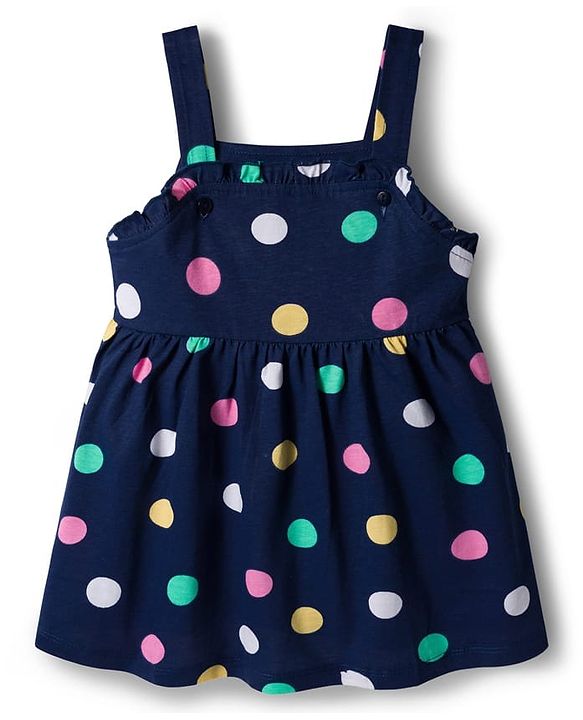 Babyhug Cotton Knit Half Sleeves T-Shirt with Bobby Print Frock  - Pink & Navy