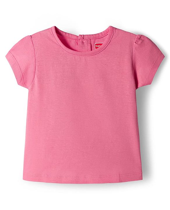 Babyhug Cotton Knit Half Sleeves T-Shirt with Bobby Print Frock  - Pink & Navy