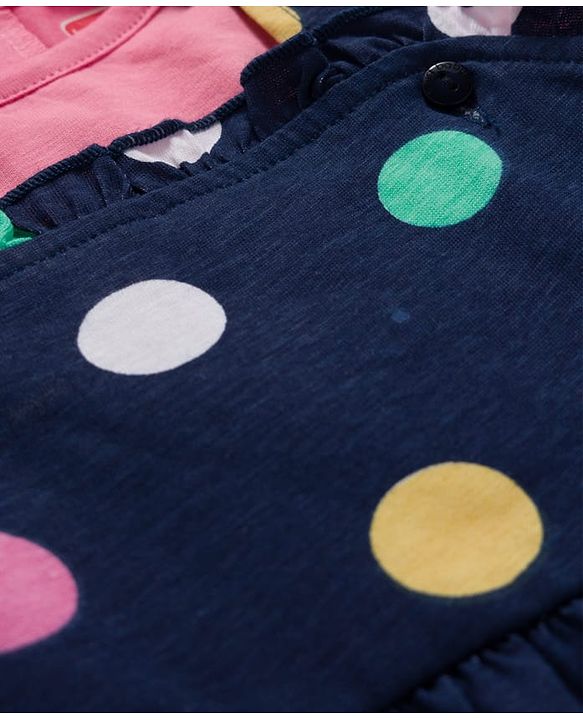 Babyhug Cotton Knit Half Sleeves T-Shirt with Bobby Print Frock  - Pink & Navy