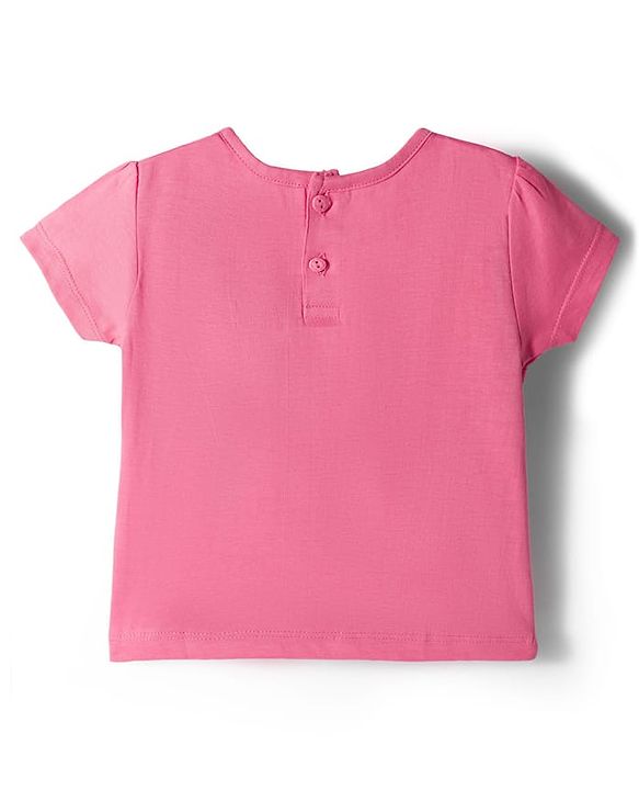 Babyhug Cotton Knit Half Sleeves T-Shirt with Bobby Print Frock  - Pink & Navy
