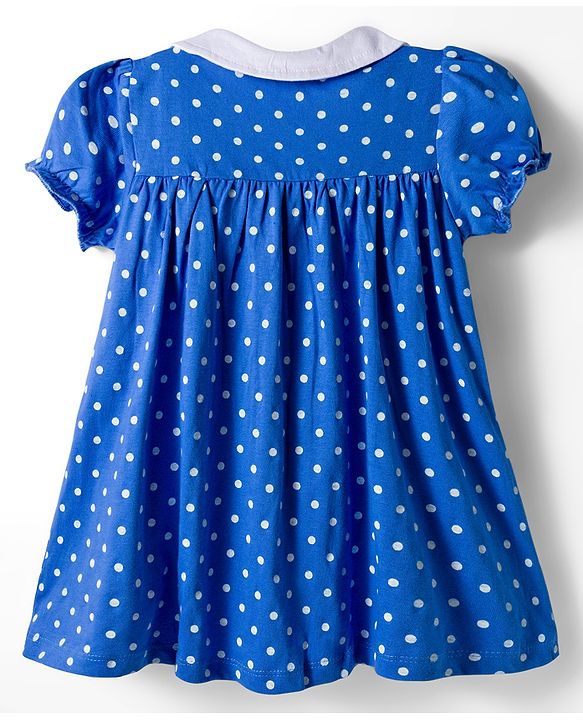 Babyhug Single Jersey knit Half Sleeves Frock With Bloomers & Polka Dot Print - Royal Blue