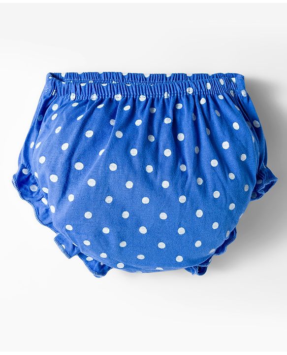 Babyhug Single Jersey knit Half Sleeves Frock With Bloomers & Polka Dot Print - Royal Blue