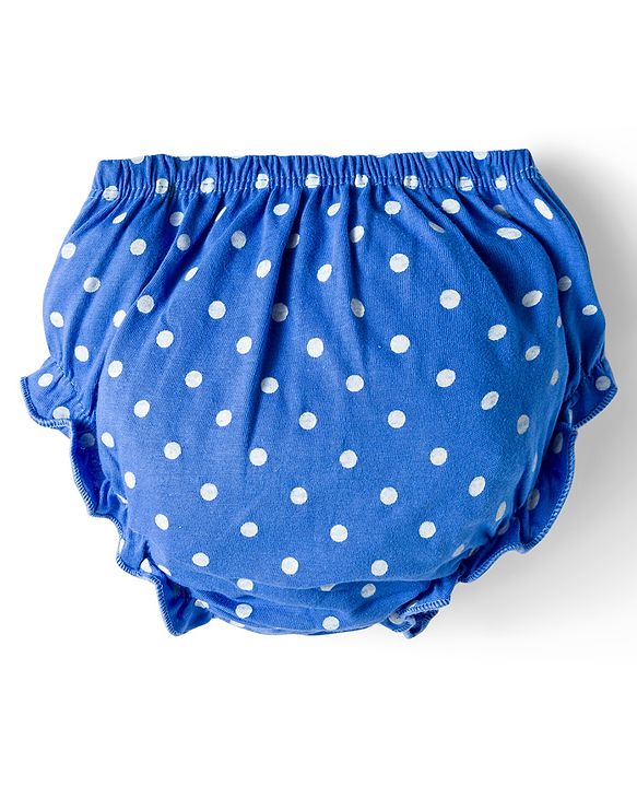 Babyhug Single Jersey knit Half Sleeves Frock With Bloomers & Polka Dot Print - Royal Blue