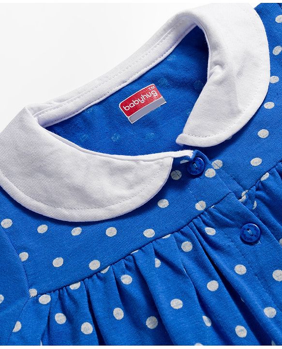Babyhug Single Jersey knit Half Sleeves Frock With Bloomers & Polka Dot Print - Royal Blue
