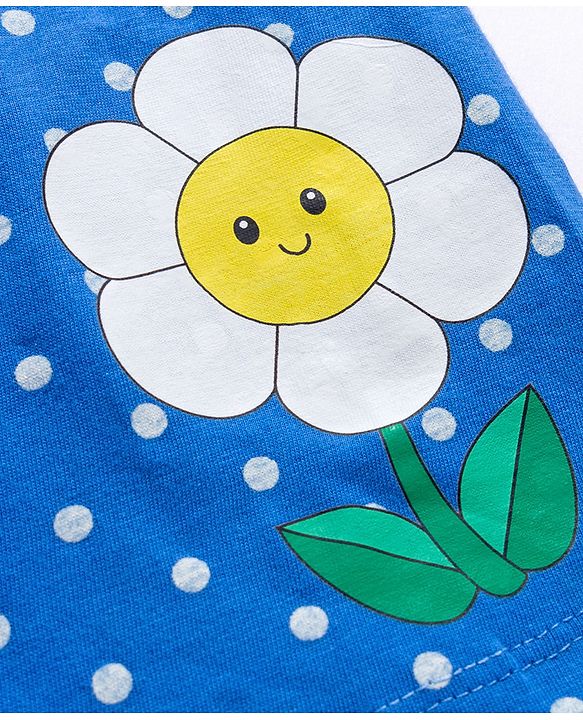 Babyhug Single Jersey knit Half Sleeves Frock With Bloomers & Polka Dot Print - Royal Blue