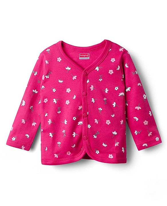 Babyhug 100% Cotton Interlock Knit Full Sleeves Front Open Jhablas With Floral & Polka Dots Print Pack Of 3 - Pink & Dark Pink