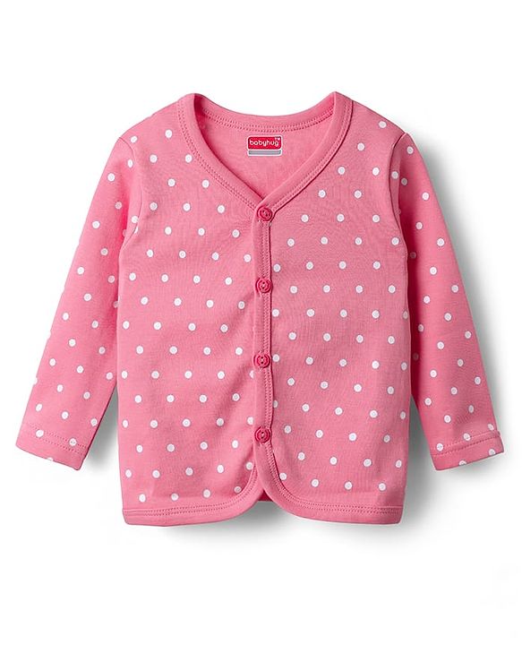 Babyhug 100% Cotton Interlock Knit Full Sleeves Front Open Jhablas With Floral & Polka Dots Print Pack Of 3 - Pink & Dark Pink