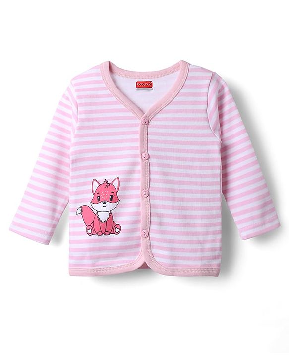 Babyhug 100% Cotton Interlock Knit Full Sleeves Front Open Jhablas With Floral & Polka Dots Print Pack Of 3 - Pink & Dark Pink