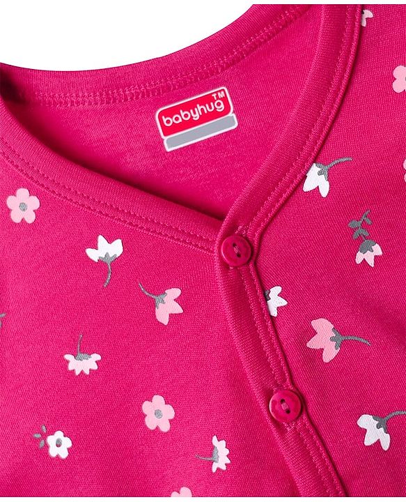 Babyhug 100% Cotton Interlock Knit Full Sleeves Front Open Jhablas With Floral & Polka Dots Print Pack Of 3 - Pink & Dark Pink