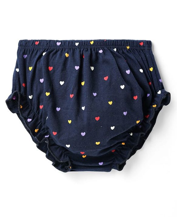 Babyhug Single Jersey Knit Full Sleeves Frocks With Bloomer & Heart Print - Navy Blue