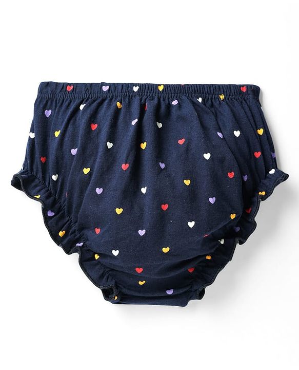 Babyhug Single Jersey Knit Full Sleeves Frocks With Bloomer & Heart Print - Navy Blue