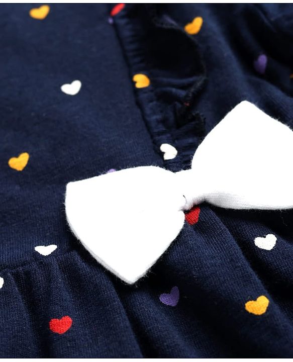 Babyhug Single Jersey Knit Full Sleeves Frocks With Bloomer & Heart Print - Navy Blue