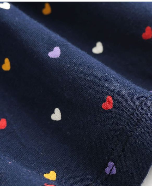 Babyhug Single Jersey Knit Full Sleeves Frocks With Bloomer & Heart Print - Navy Blue