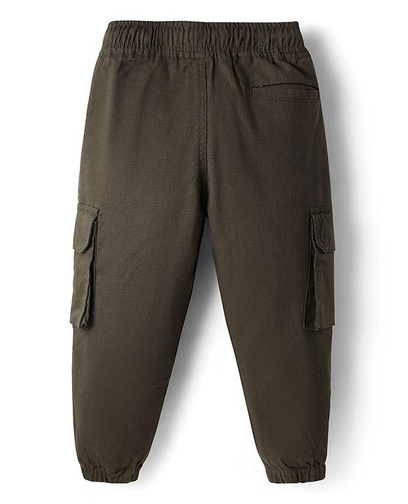 Pine Kids Cotton Elastane Woven Full length Trouser With Cargo Pockets - Olive Green