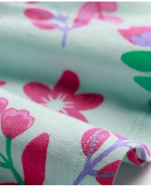 Babyhug Single Jersey Knit Full Sleeves Floral Printed Frock With Bloomers & Bow Applique - Light Blue