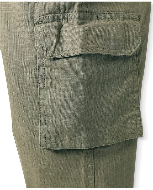 Pine Kids Cotton Elastane Woven Full Length Solid Coloured Trouser With Cargo Pockets - Khaki
