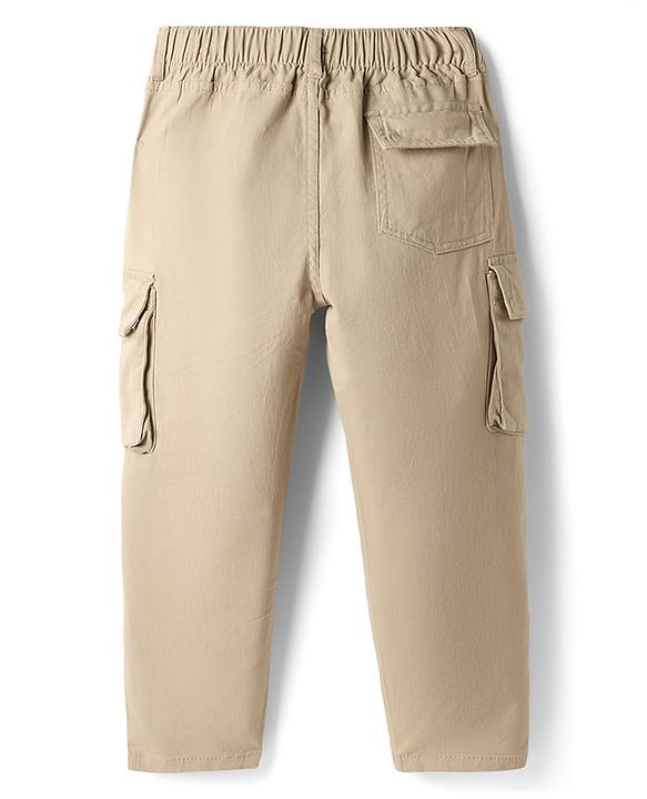 Pine Kids Cotton Elastane Woven Full Length Solid Coloured Trouser With Cargo Pockets - Khaki