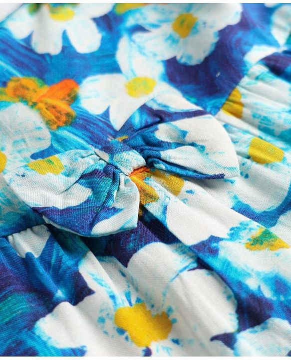 Babyhug 100% Cotton Sleeveless Floral Printed Tiered Dress - Blue