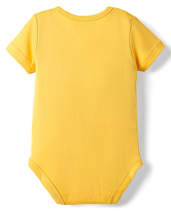 Babyhug 100% Cotton Knit Half Sleeves Striped & Dino Printed Onesies Pack of 3 - Yellow & White