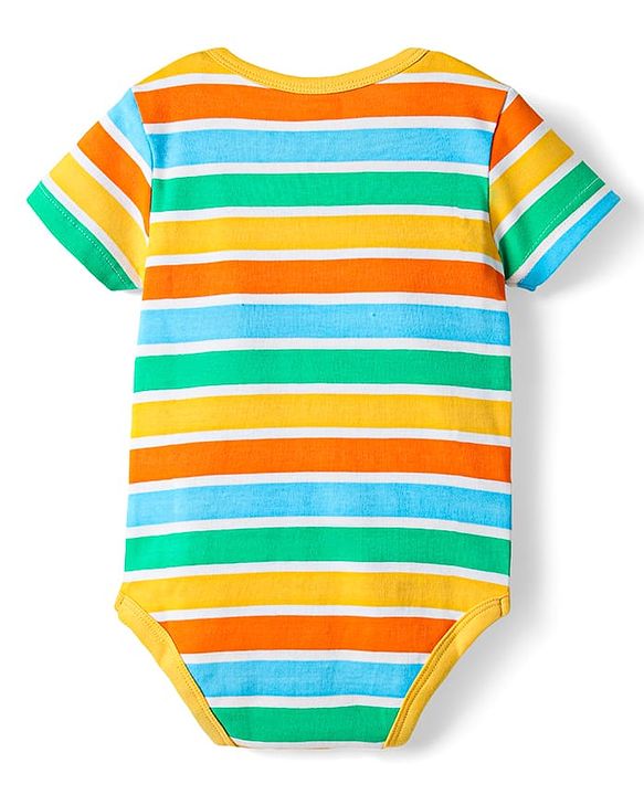 Babyhug 100% Cotton Knit Half Sleeves Striped & Dino Printed Onesies Pack of 3 - Yellow & White