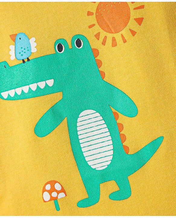 Babyhug 100% Cotton Knit Half Sleeves Striped & Dino Printed Onesies Pack of 3 - Yellow & White