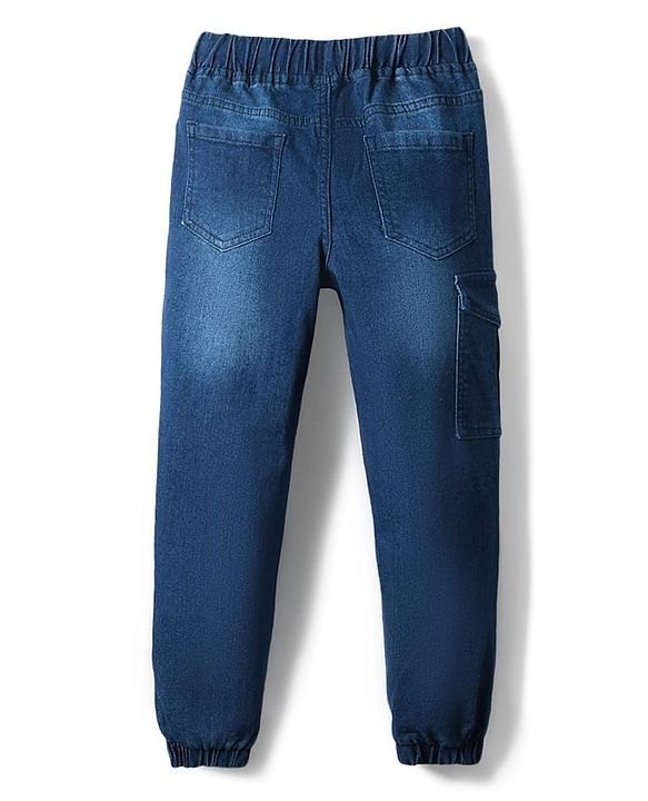 Pine Kids Cotton Elastane Woven Full Length Washed Jeans With Patch Detailing - Blue
