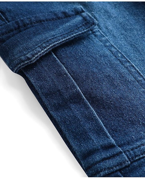 Pine Kids Cotton Elastane Woven Full Length Washed Jeans With Patch Detailing - Blue
