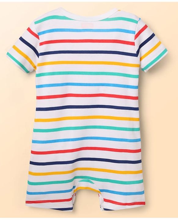 Babyhug 100% Cotton Knit Half Sleeves Striped Rompers with Vehicle Print Pack of 2 - Multicolor