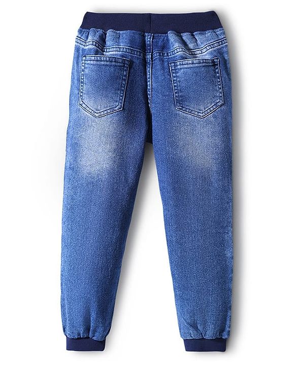 Pine Kids Cotton Elastane Woven Full Length Washed Jeans With Text Print - Navy Blue