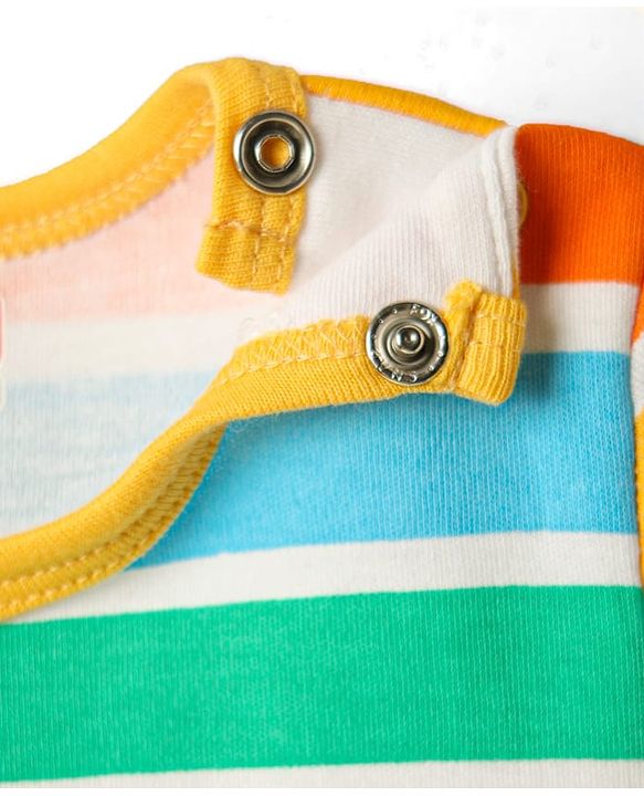 Babyhug 100% Cotton Knit Half Sleeves Striped & Dino Printed Rompers Pack of 2 - Multicolor
