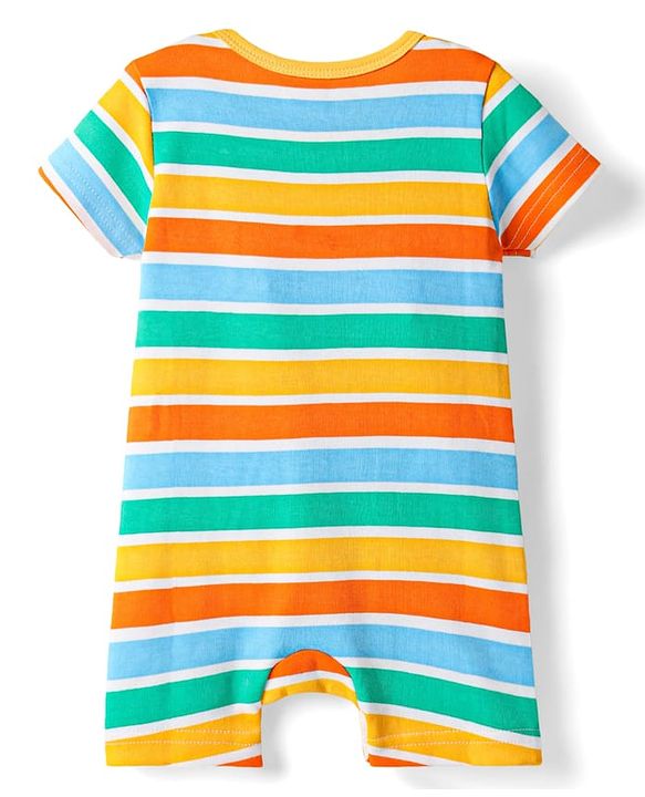 Babyhug 100% Cotton Knit Half Sleeves Striped & Dino Printed Rompers Pack of 2 - Multicolor