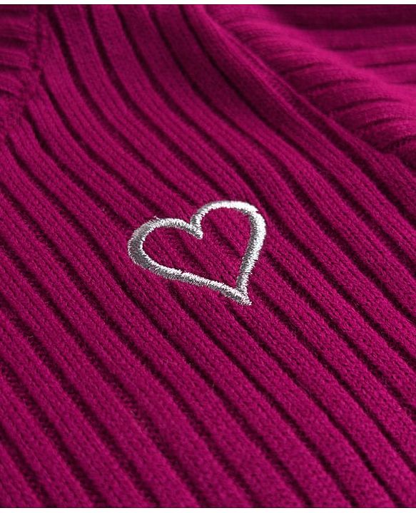 Babyhug Knit Full Sleeves Pullover Sweater with Heart Embroidery - Pink