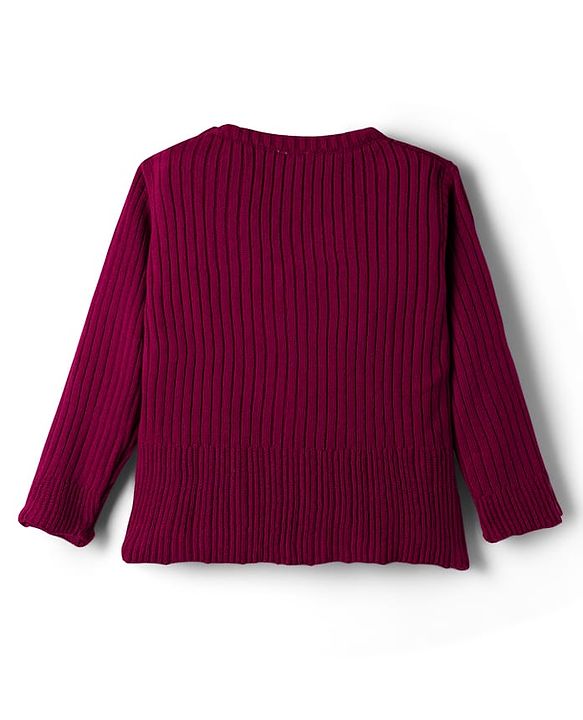 Babyhug Knit Full Sleeves Pullover Sweater with Heart Embroidery - Pink