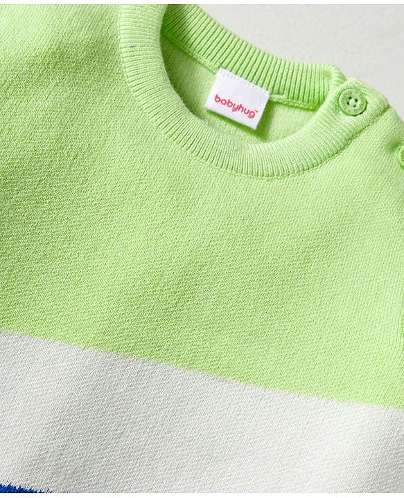 Babyhug Knitted Full Sleeves Pullover Sweater With Color Block Design - Blue Green & White