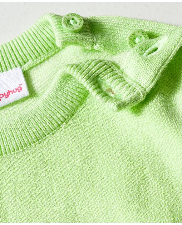 Babyhug Knitted Full Sleeves Pullover Sweater With Color Block Design - Blue Green & White