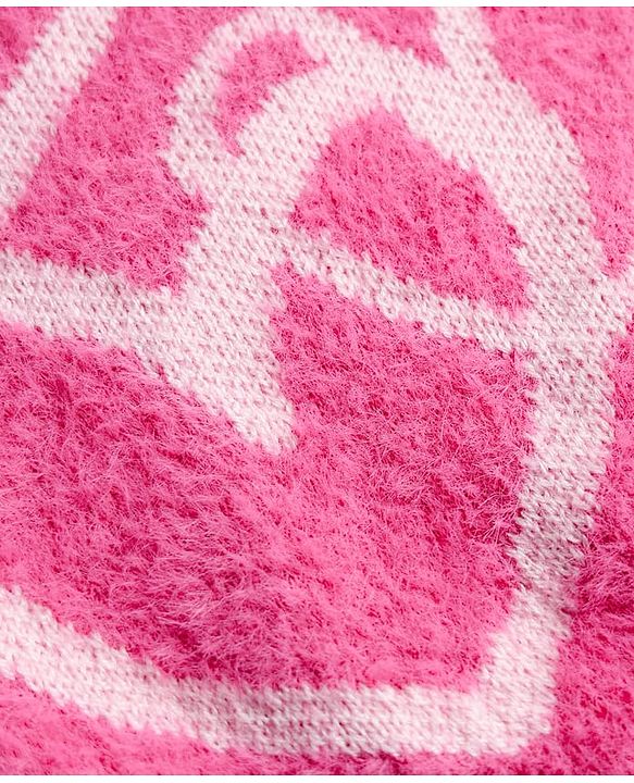 Babyhug Knit Drop Shoulder Full Sleeves Extra Soft Hairy Eyelash Yarn Relaxed Crop Length Fit Pullover Sweater with Heart Design - Pink