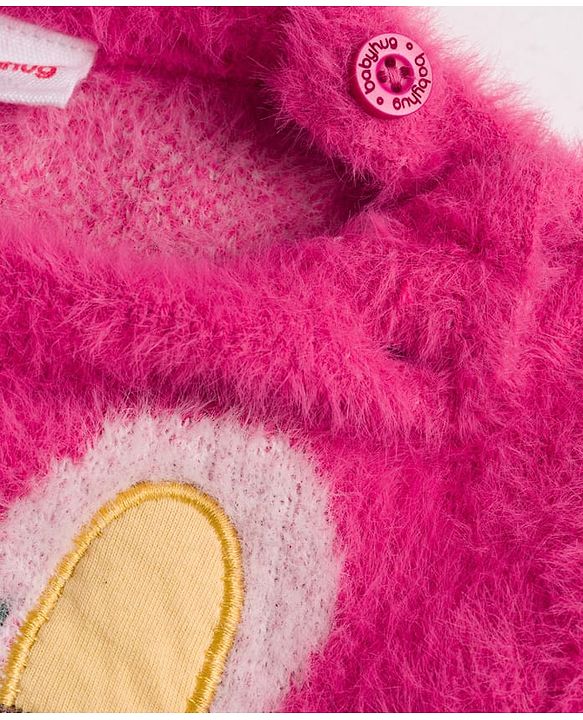 Babyhug Knit Full Sleeves Extra Soft Hairy Yarn Pullover Sweater with Bunny Embroidery - Pink