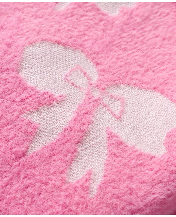 Babyhug Knit Full Sleeves Extra Soft Hairy Yarn Crop Top Sweater Set with Bow Design - Pink